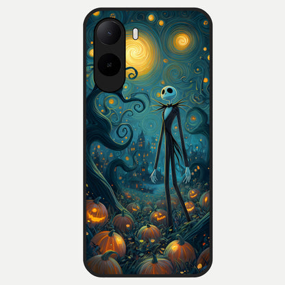  Pumpkin Moon Night Glass Case For Poco C85x back cover – full design glossy printed glass finish