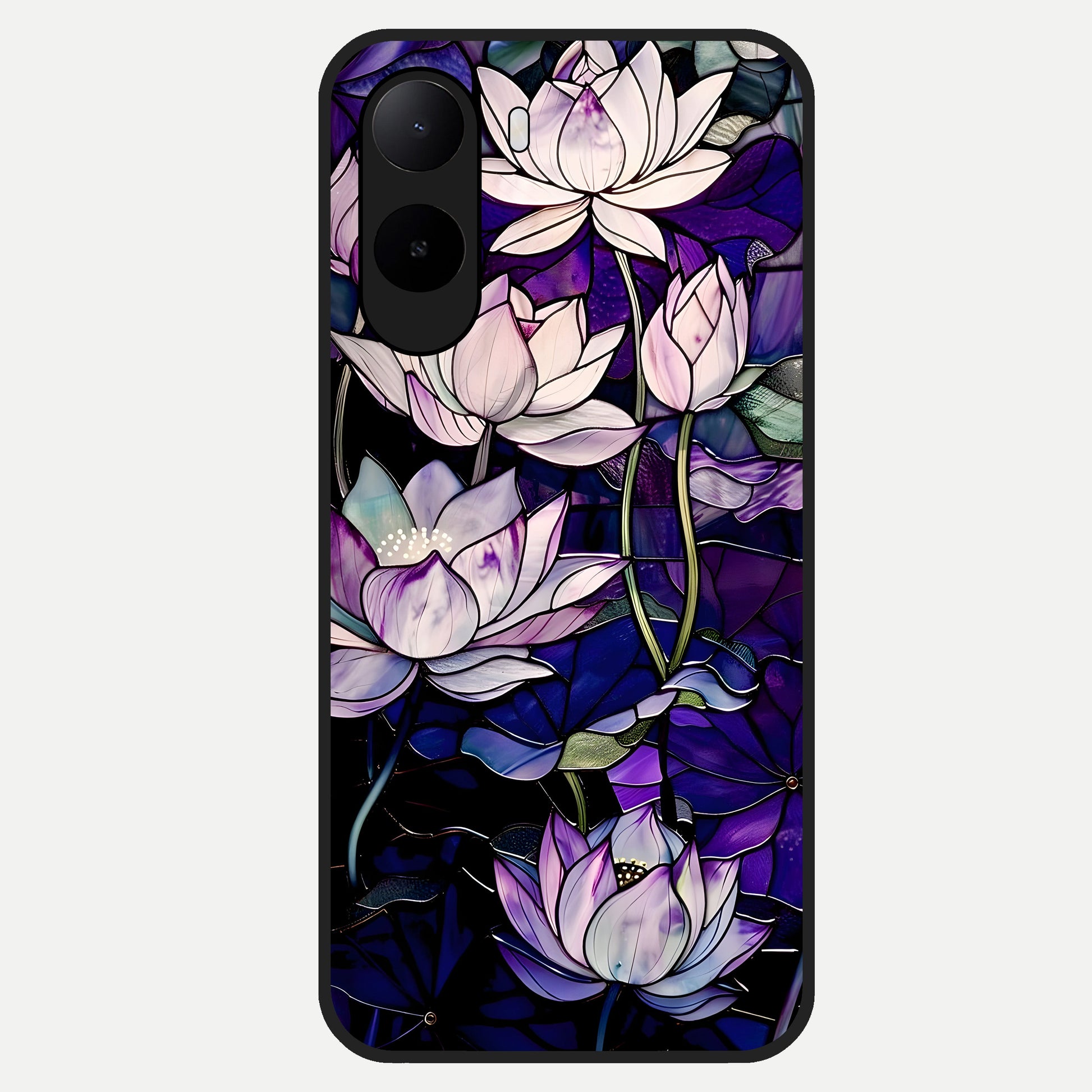  Purple Lotus Pattern Glass Case For Poco C85x back cover – full design glossy printed glass finish