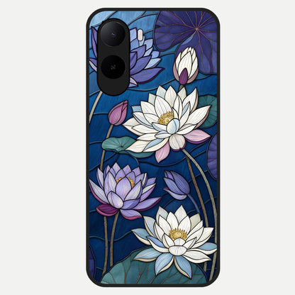  Purple Lotus Stained Glass Case For Poco C85x back cover – full design glossy printed glass finish