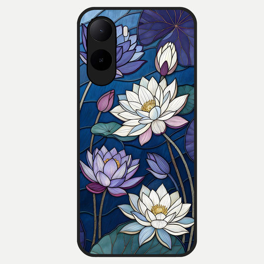  Purple Lotus Stained Glass Case For Poco C85x back cover – full design glossy printed glass finish