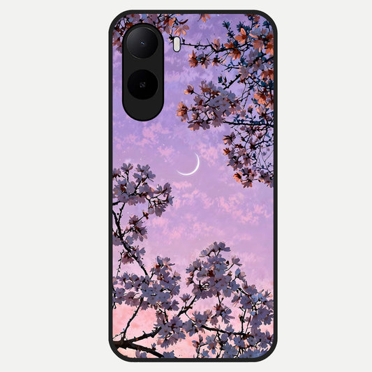  Purple Serenity Moon Glass Case For Poco C85x back cover – full design glossy printed glass finish