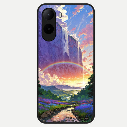  Rainbow Valley Dream Glass Case For Poco C85x back cover – full design glossy printed glass finish