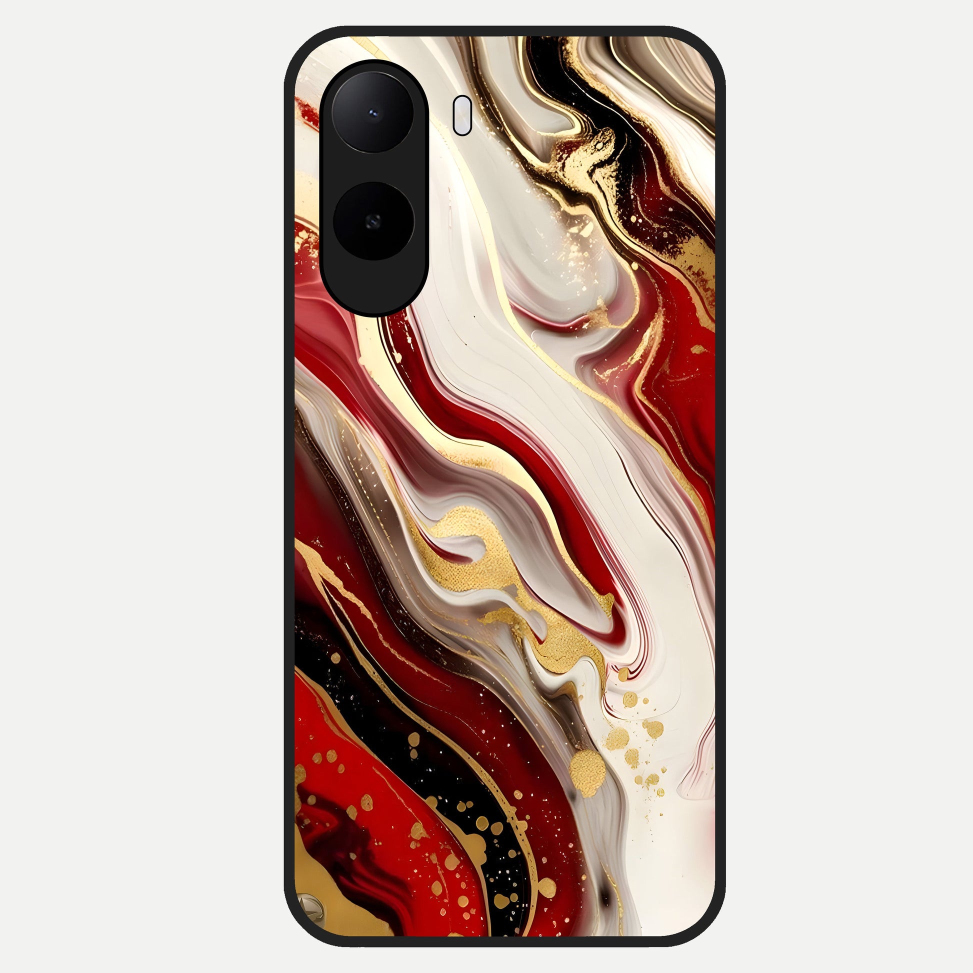  Red And White Marble Glass Case For Poco C85x back cover – full design glossy printed glass finish