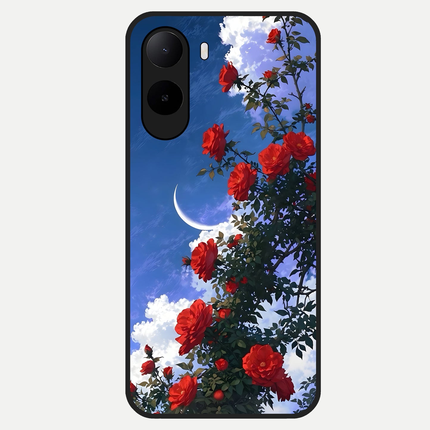  Rose Drift Flowers Glass Case For Poco C85x back cover – full design glossy printed glass finish