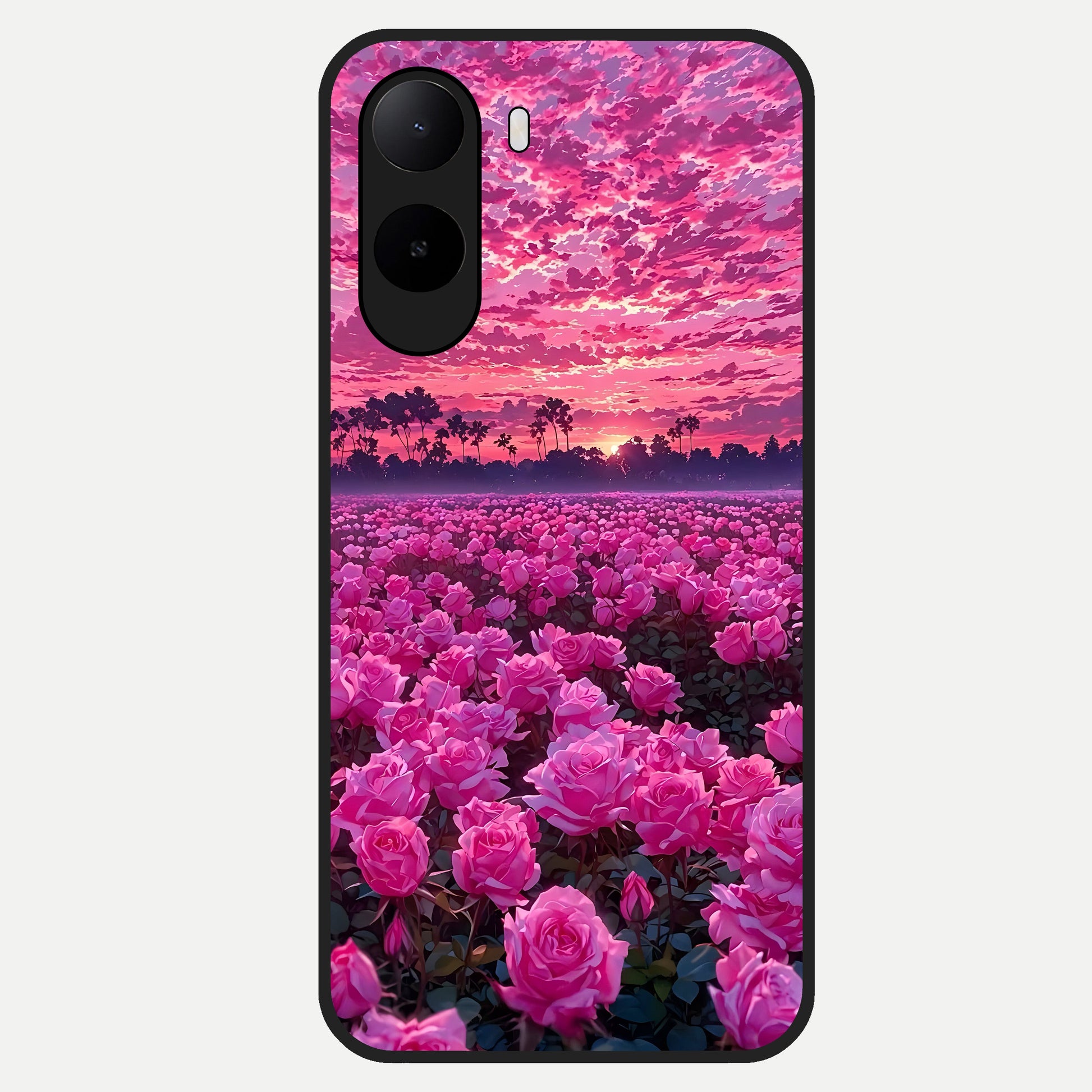  Rose Sunset Valley Glass Case For Poco C85x back cover – full design glossy printed glass finish