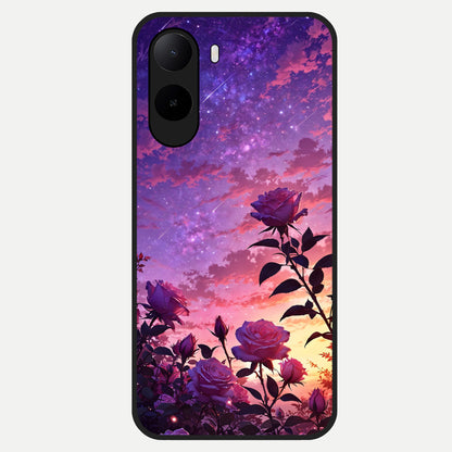  Starlit Rose Twilight Glass Case For Poco C85x back cover – full design glossy printed glass finish
