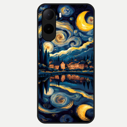  Starry Sky Serenity Glass Case For Poco C85x back cover – full design glossy printed glass finish