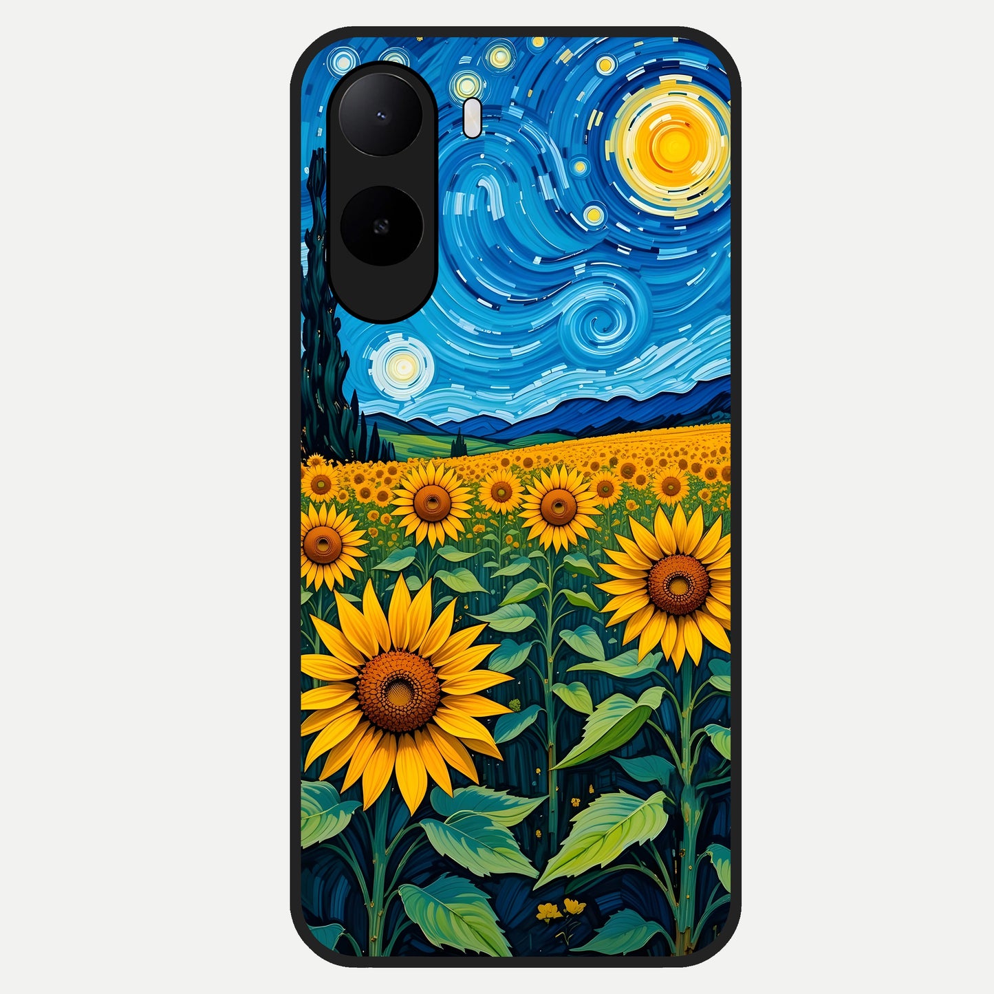  Starry Sunflower Dreams Glass Case For Poco C85x back cover – full design glossy printed glass finish