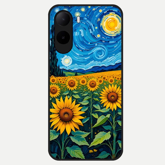  Starry Sunflower Dreams Glass Case For Poco C85x back cover – full design glossy printed glass finish