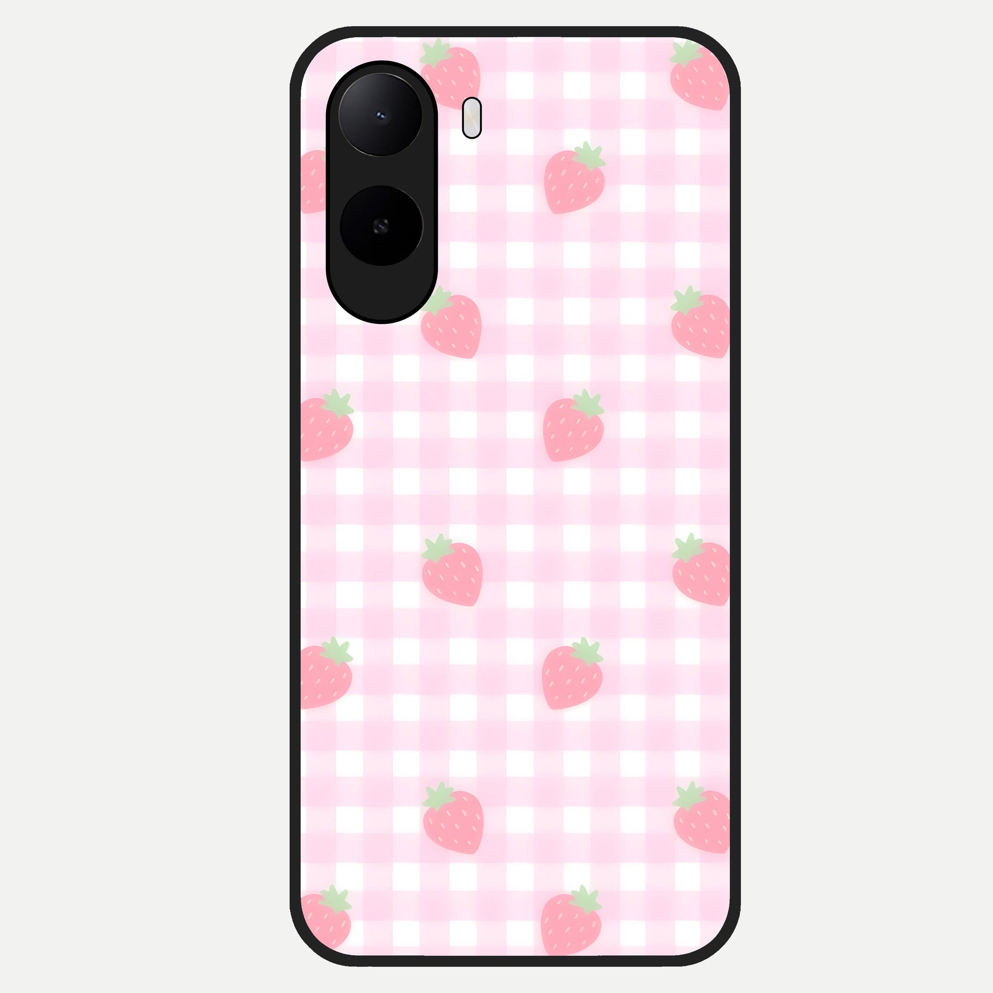  Strawberry Picnic Love Glass Case For Poco C85x back cover – full design glossy printed glass finish