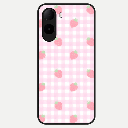  Strawberry Picnic Love Glass Case For Poco C85x back cover – full design glossy printed glass finish