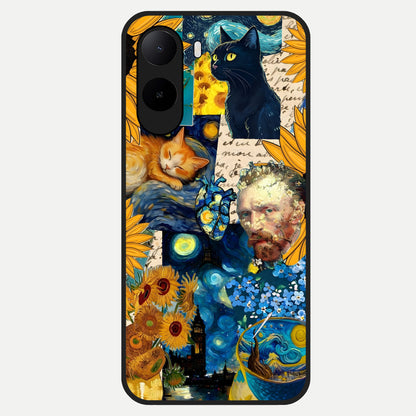  Sunflower Chic Mood Custom Name Glass Case For Poco C85x back cover – full design glossy printed glass finish
