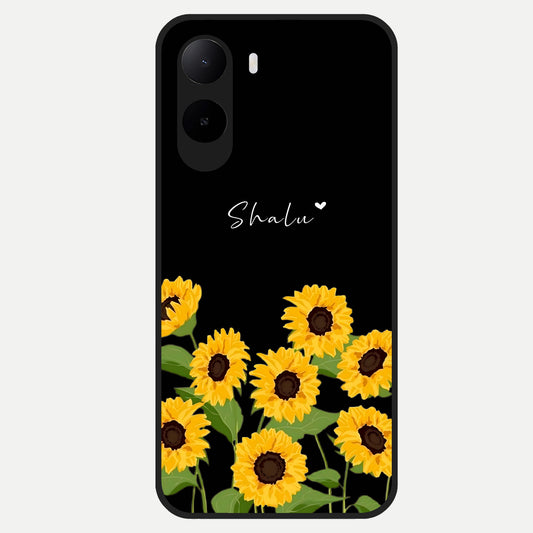  Sunflower Sky Bloom Glass Case For Poco C85x back cover – full design glossy printed glass finish