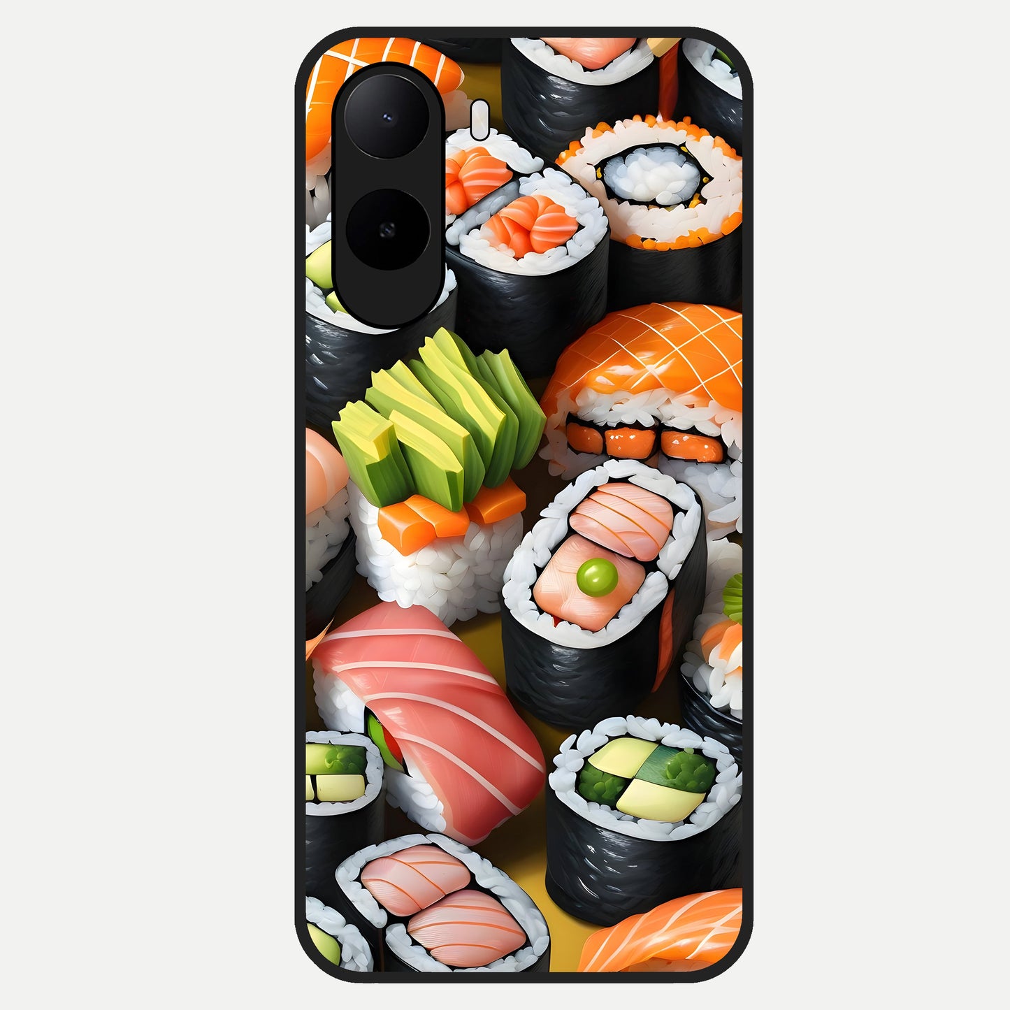  Sushi Food Pattern Glass Case For Poco C85x back cover – full design glossy printed glass finish