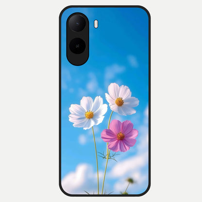  Tripple Flowers With Sky Glass Case For Poco C85x back cover – full design glossy printed glass finish
