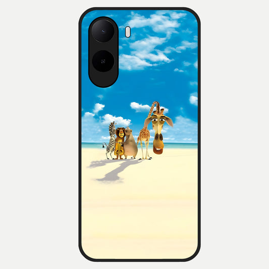  Tropical Fun Squad Glass Case For Poco C85x back cover – full design glossy printed glass finish