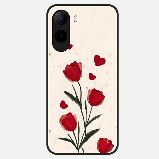  Tulip With Heart Glass Case For Poco C85x back cover – full design glossy printed glass finish