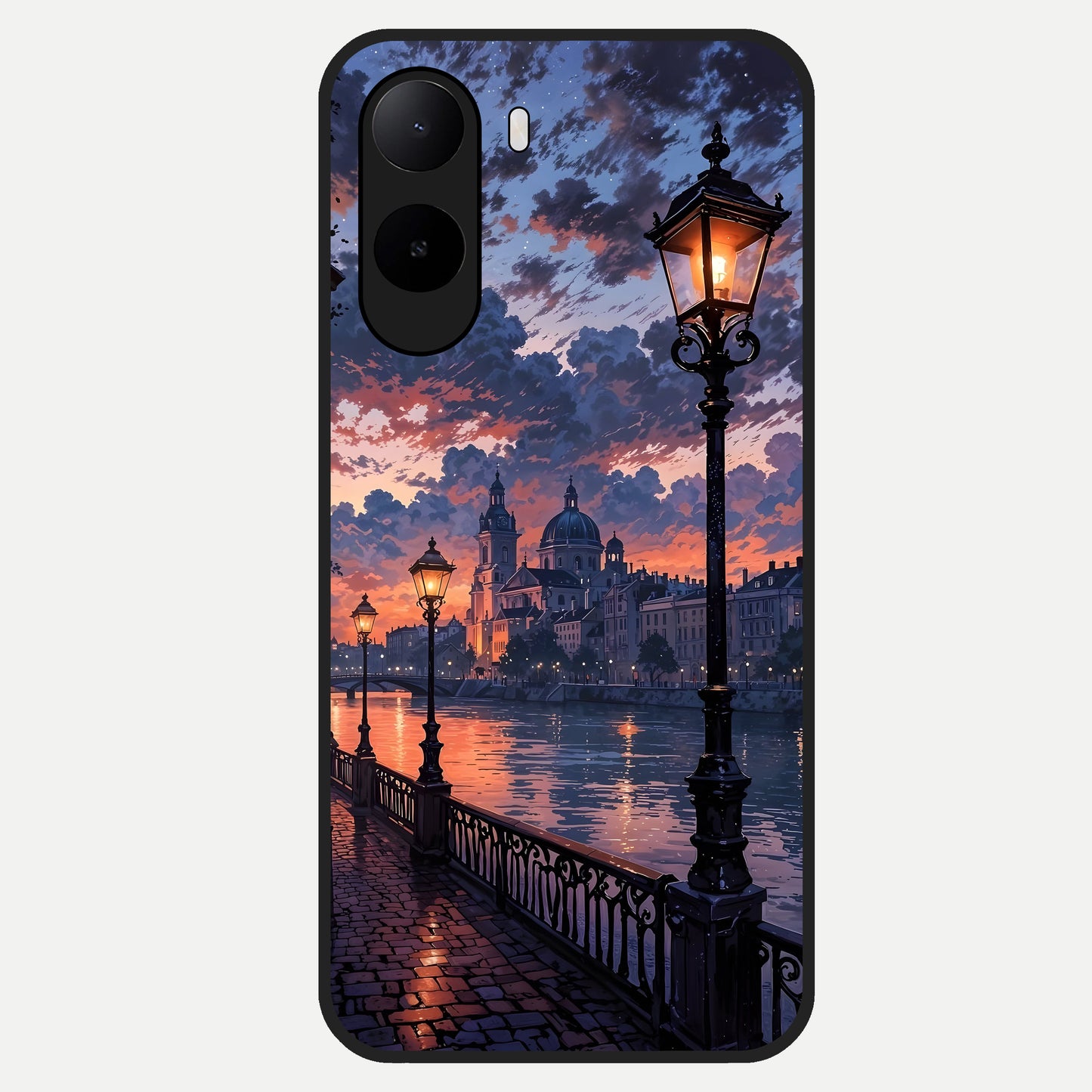  Twilight River Lights Glass Case For Poco C85x back cover – full design glossy printed glass finish