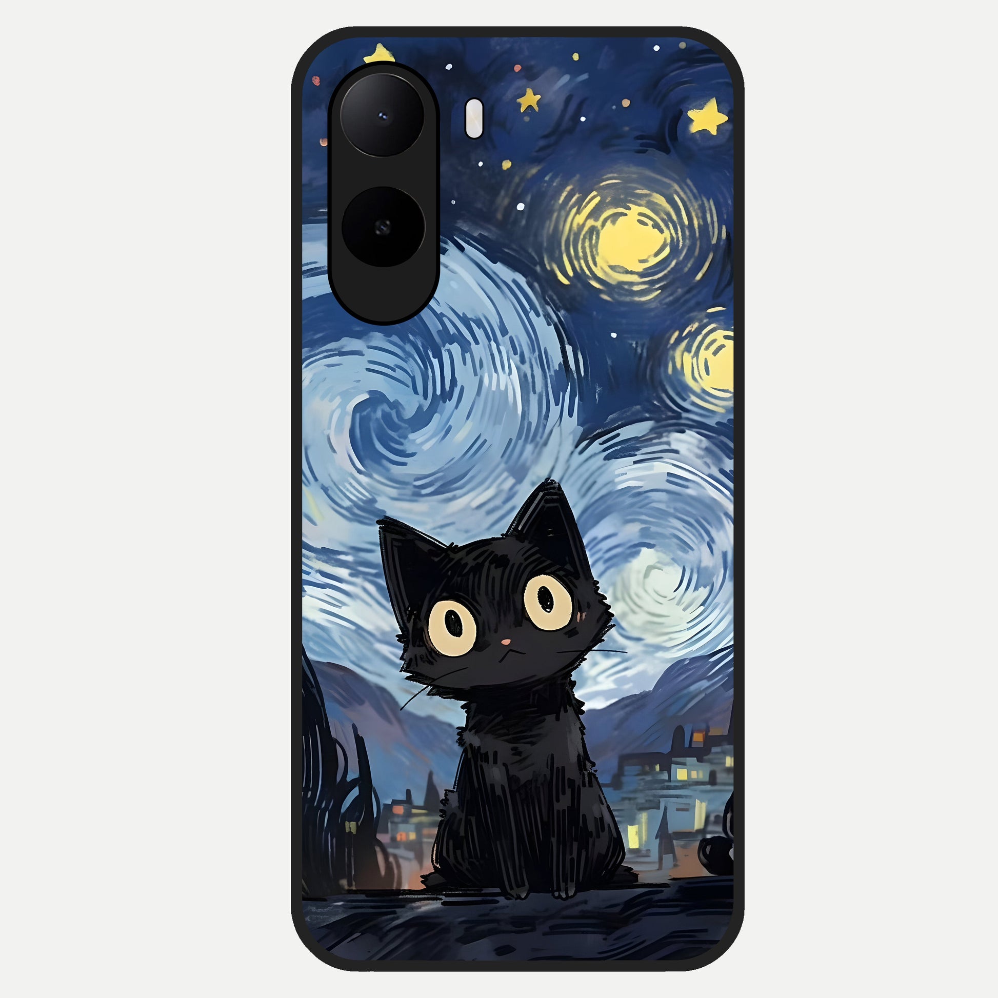  Van Gogh Cat Glass Case For Poco C85x back cover – full design glossy printed glass finish
