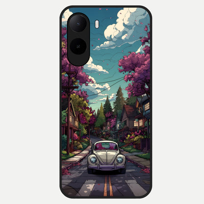  Vintage Street Drive Glass Case For Poco C85x back cover – full design glossy printed glass finish