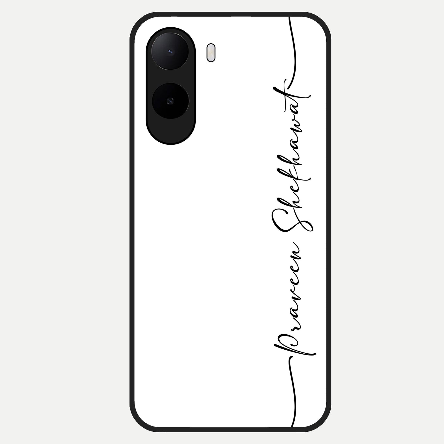  White Tune Custom Name Glass Case For Poco C85x back cover – personalized glossy printed glass finish