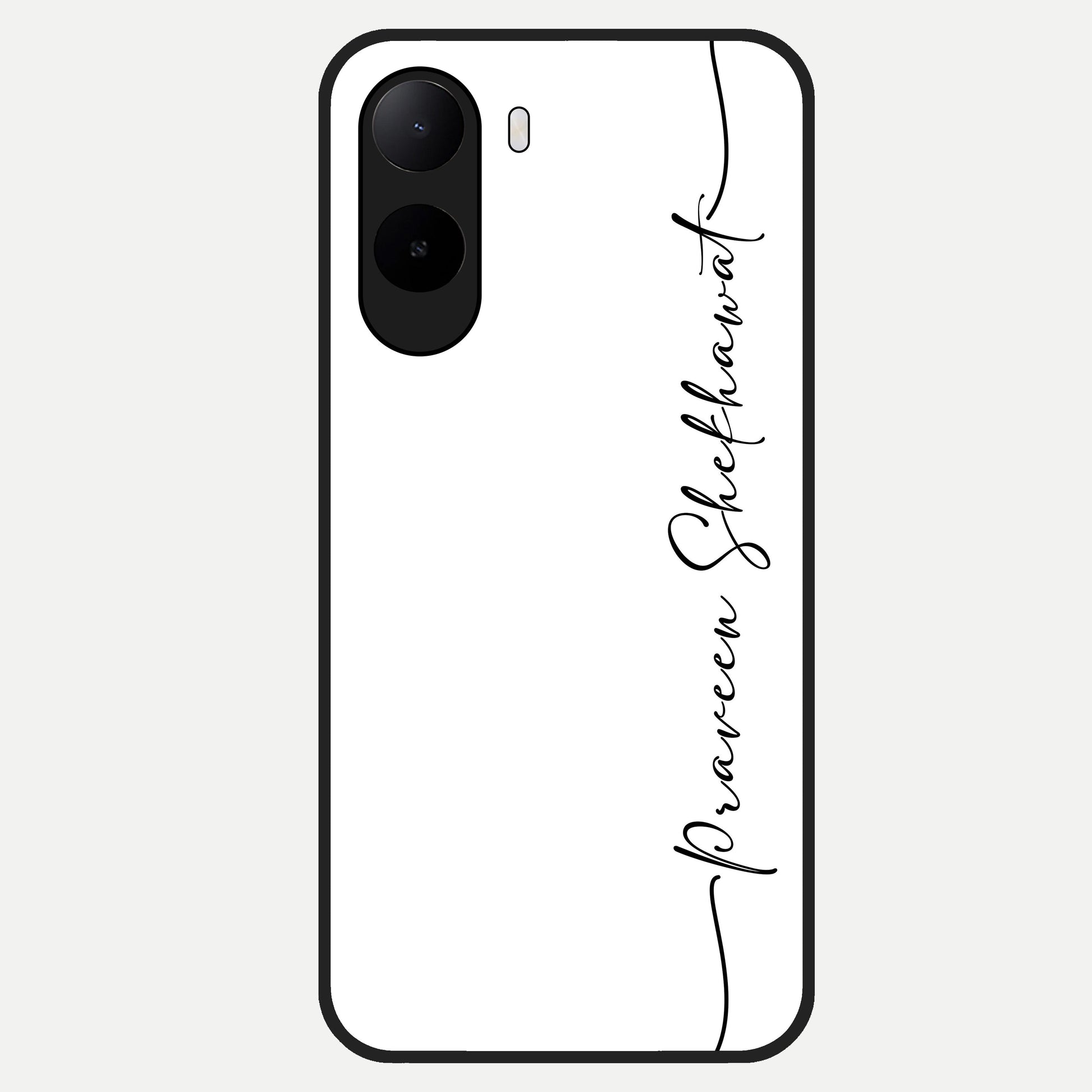  White Tune Custom Name Glass Case For Poco C85x back cover – personalized glossy printed glass finish