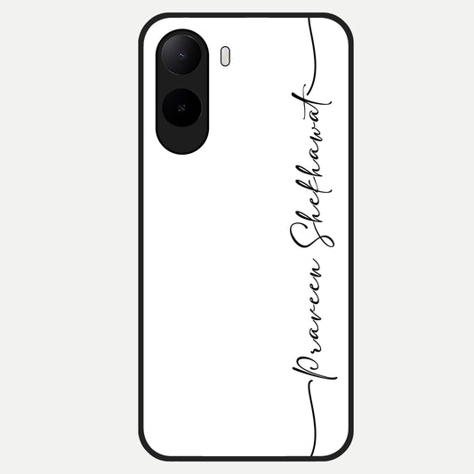  White Tune Custom Name Glass Case For Poco C85x back cover – personalized glossy printed glass finish