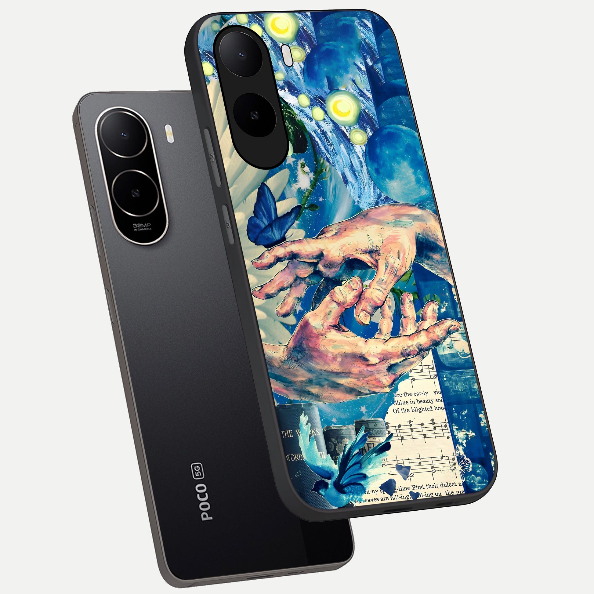  Aesthetic Divider phone case For Poco C85x showing premium glass back cover with detailed artwork