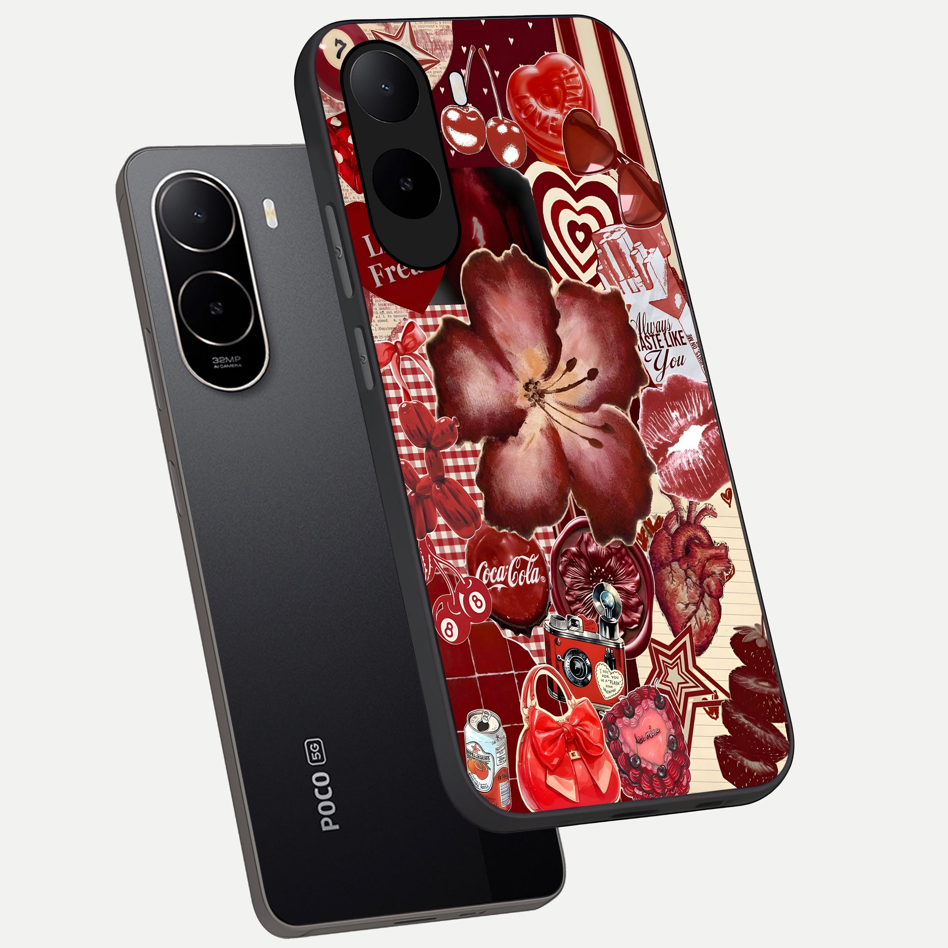  Aesthetic Little Freak phone case For Poco C85x showing premium glass back cover with detailed artwork