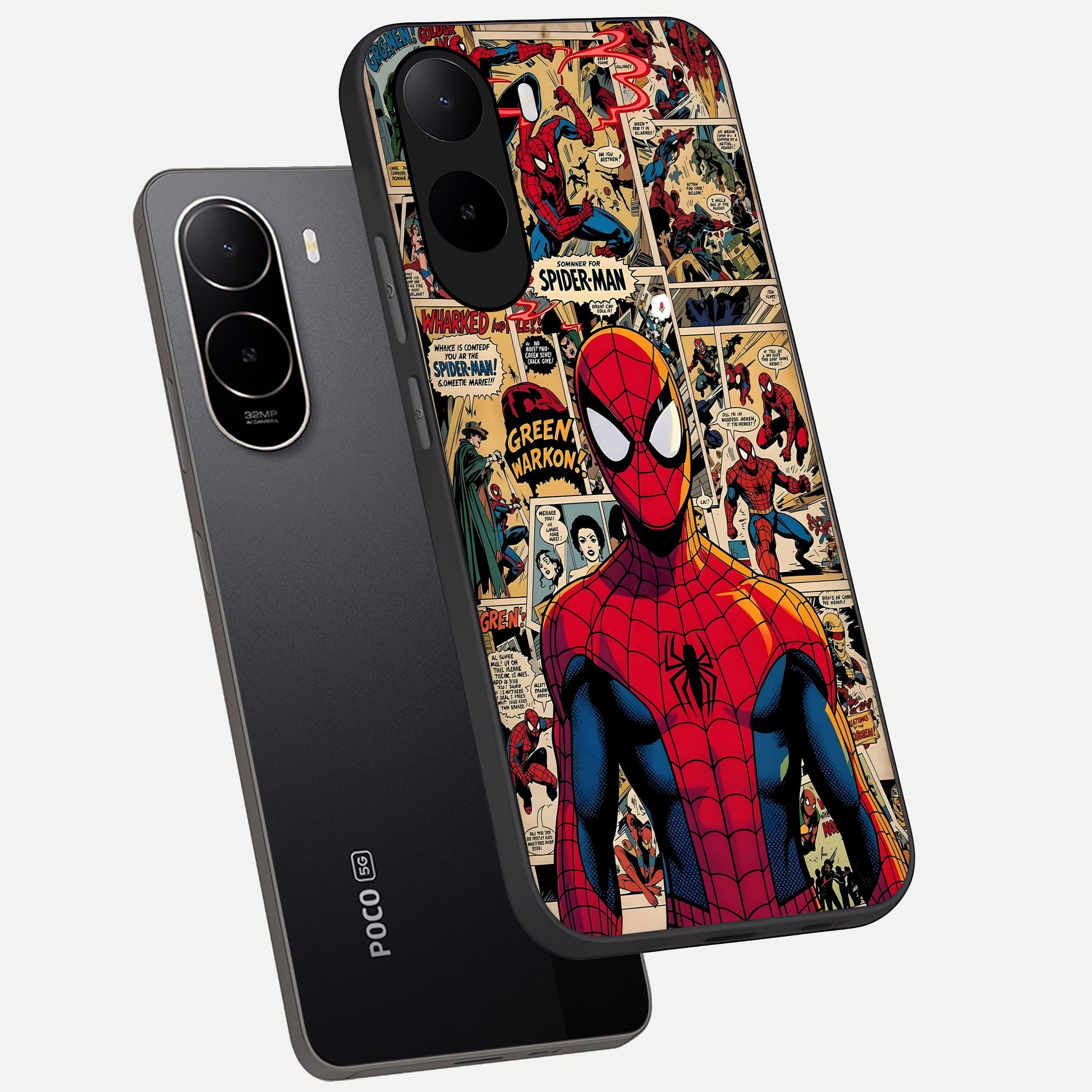  Aesthetic Spider phone case For Poco C85x showing premium glass back cover with detailed artwork