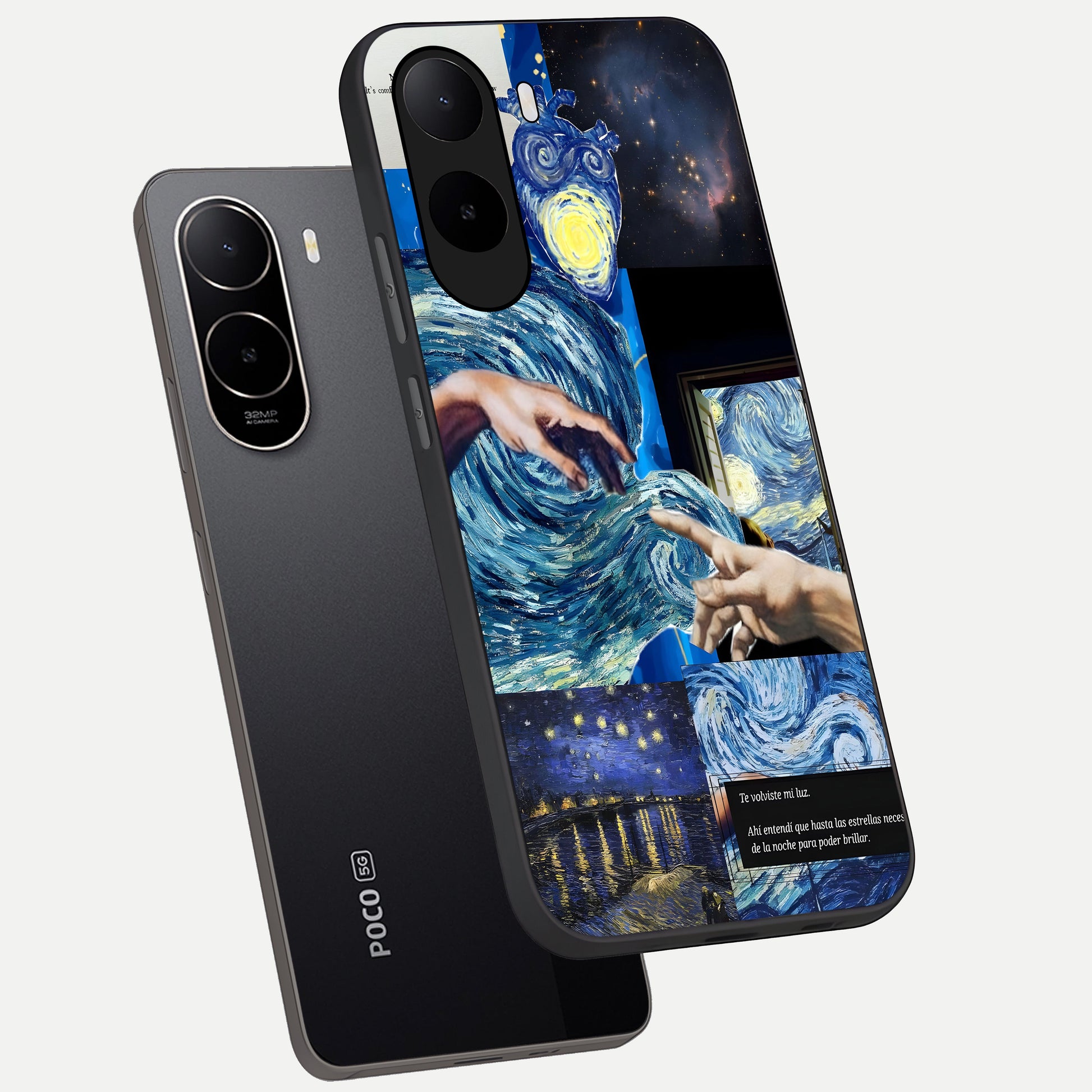  Aesthetic Vando Hands phone case For Poco C85x showing premium glass back cover with detailed artwork