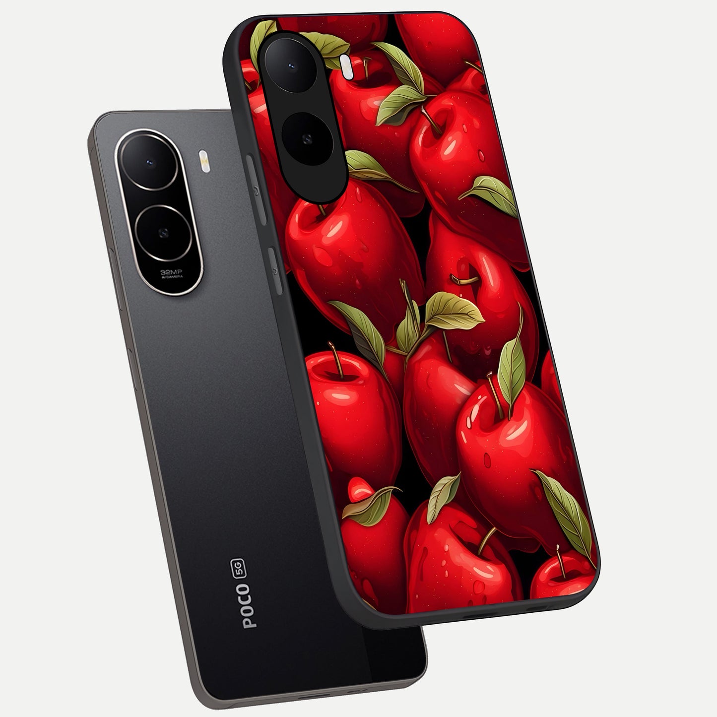  Apple Pattern phone case For Poco C85x showing premium glass back cover with detailed artwork