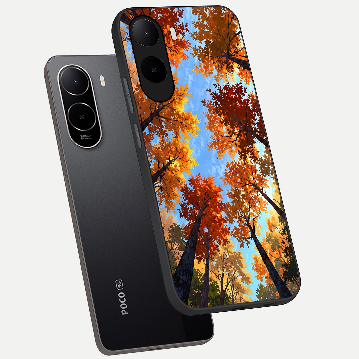  Autumn Sky Rise phone case For Poco C85x showing premium glass back cover with detailed artwork