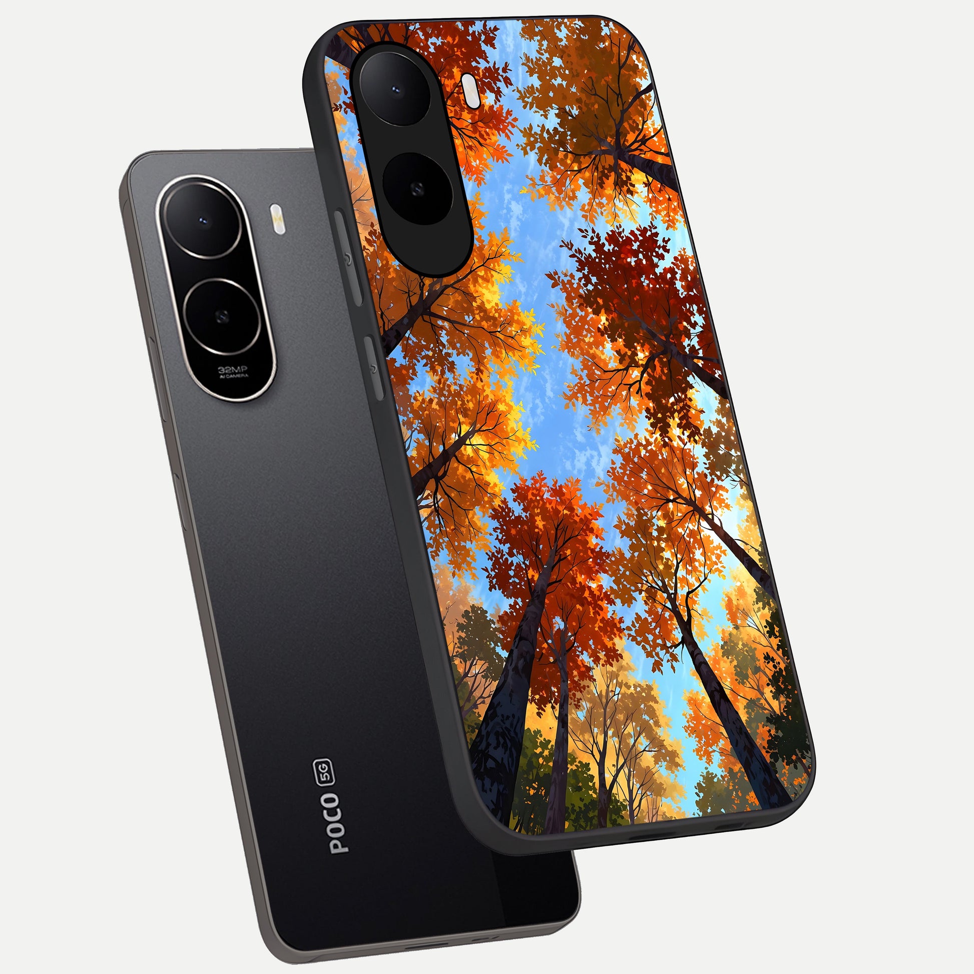  Autumn Sky Rise phone case For Poco C85x showing premium glass back cover with detailed artwork