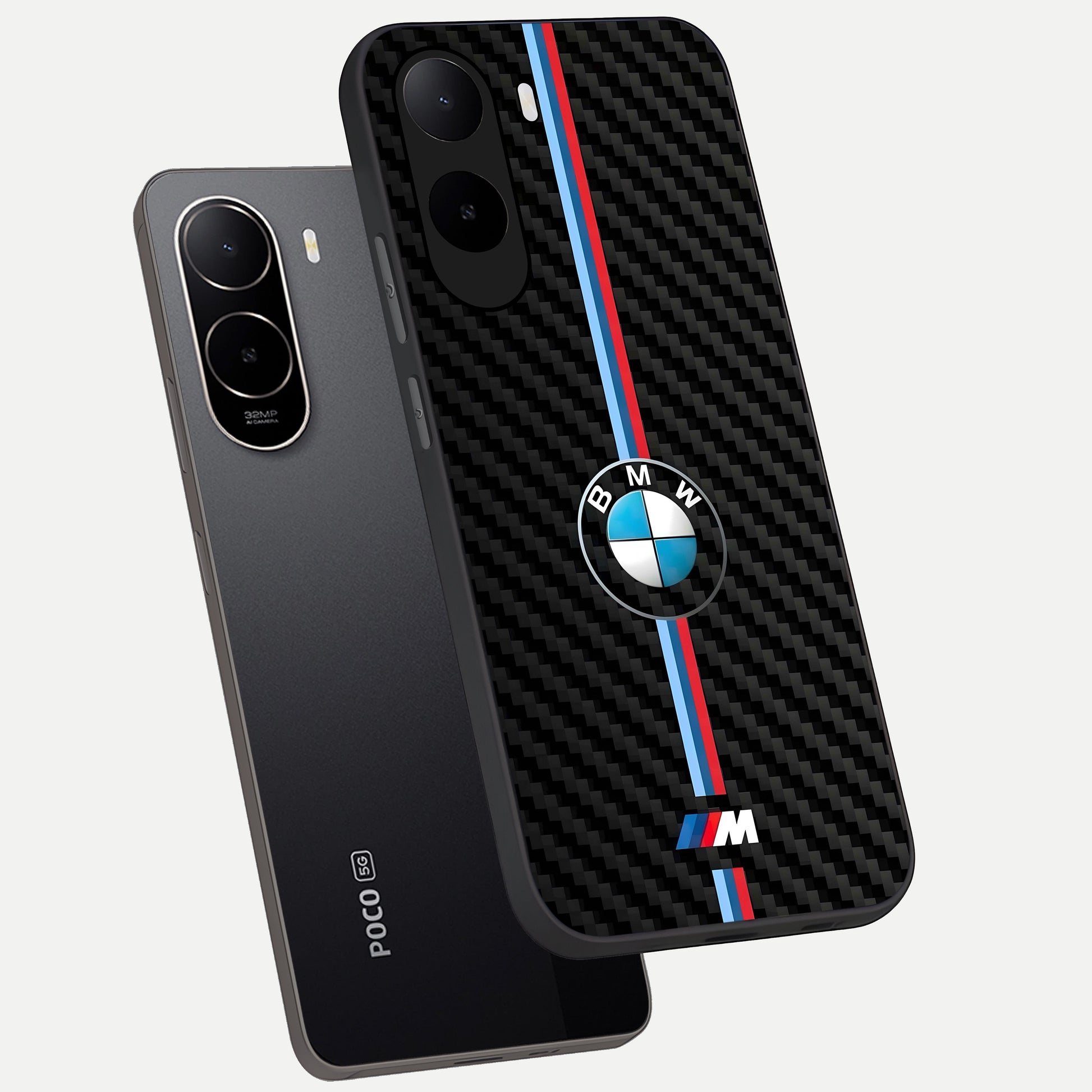  BMW Pattern phone case For Poco C85x showing premium glass back cover with detailed artwork