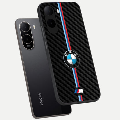  BMW Pattern phone case For Poco C85x showing premium glass back cover with detailed artwork