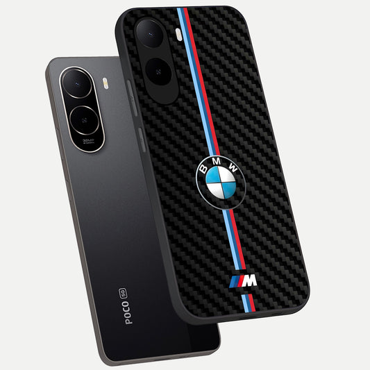  BMW Pattern phone case For Poco C85x showing premium glass back cover with detailed artwork