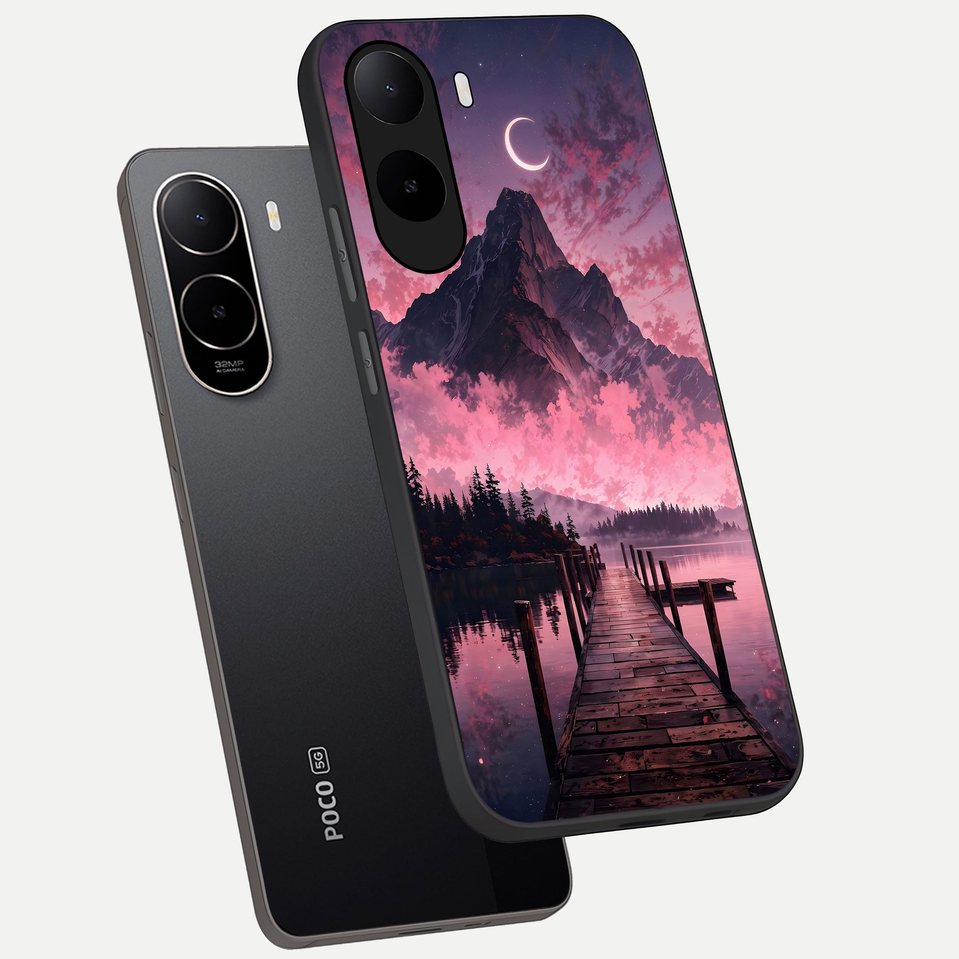  Beautiful Mountain View phone case For Poco C85x showing premium glass back cover with detailed artwork