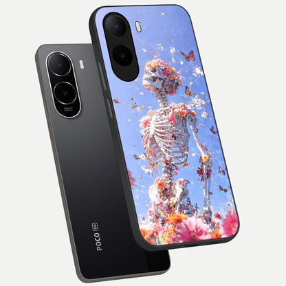  Bloom Beyond Bones phone case For Poco C85x showing premium glass back cover with detailed artwork