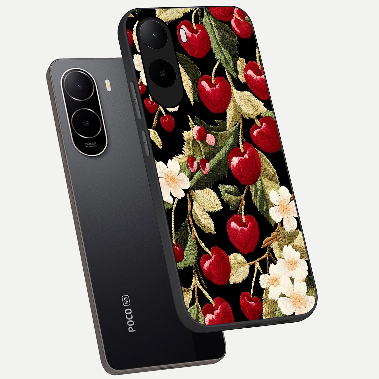  Blooming Spendor Bird phone case For Poco C85x showing premium glass back cover with detailed artwork
