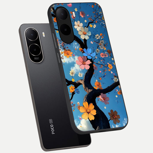  Blossom Dream Sky phone case For Poco C85x showing premium glass back cover with detailed artwork