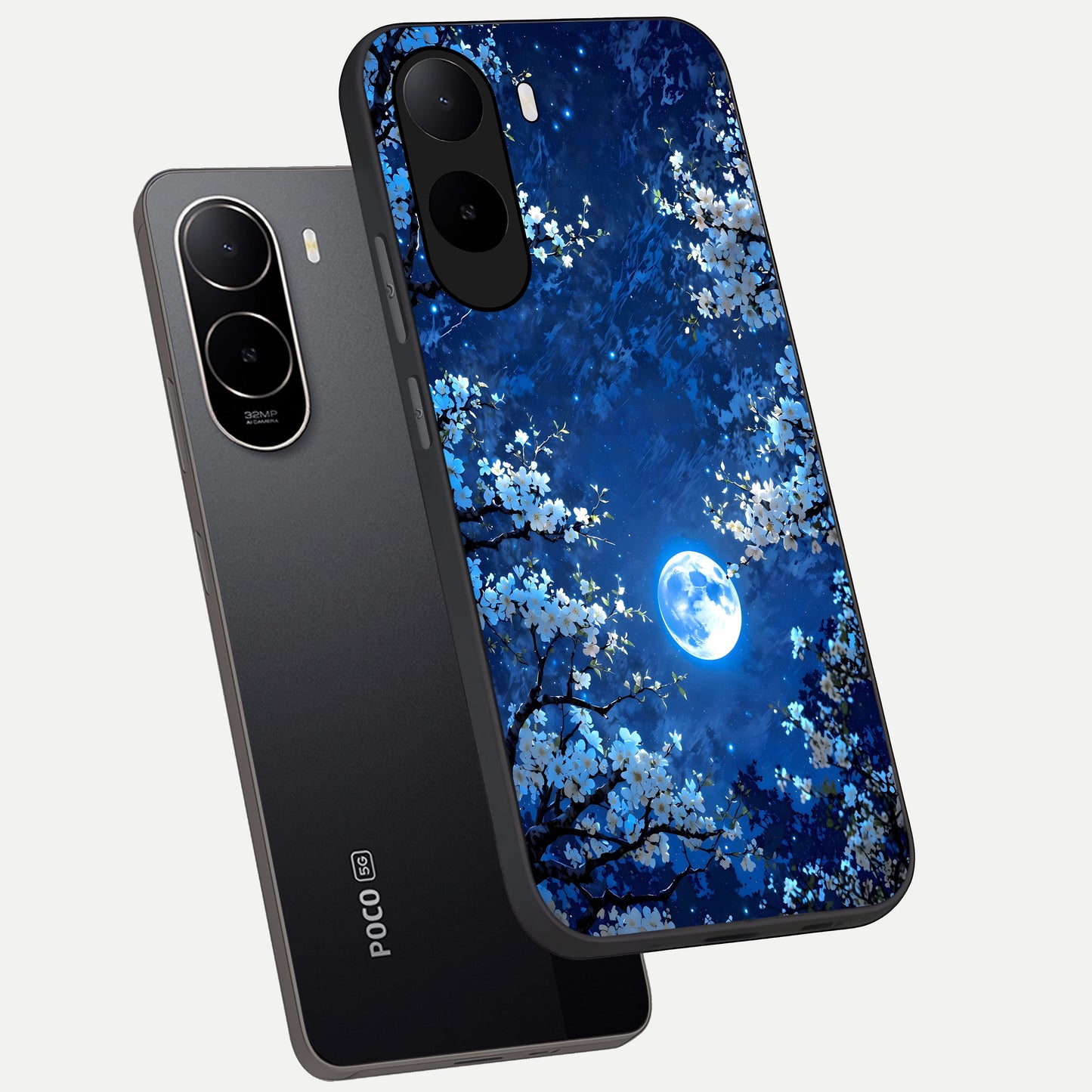  Blossom Moonlight Sky phone case For Poco C85x showing premium glass back cover with detailed artwork