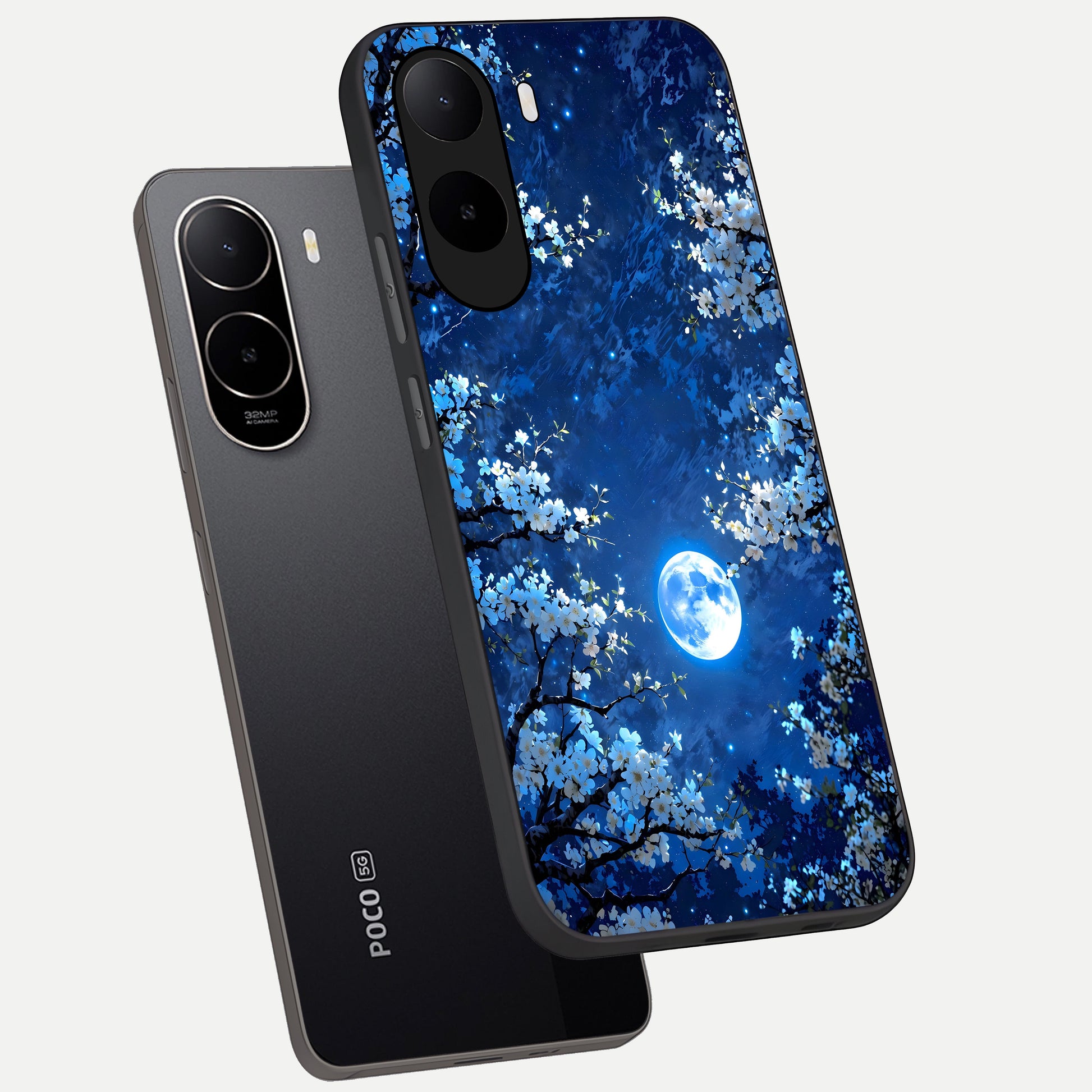  Blossom Moonlight Sky phone case For Poco C85x showing premium glass back cover with detailed artwork