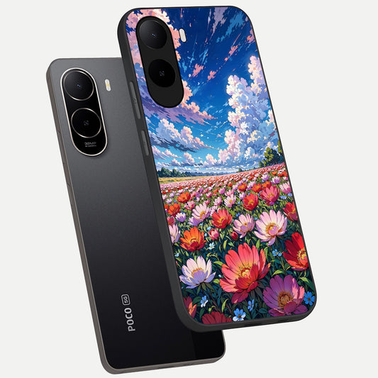  Blossom Sky Field phone case For Poco C85x showing premium glass back cover with detailed artwork