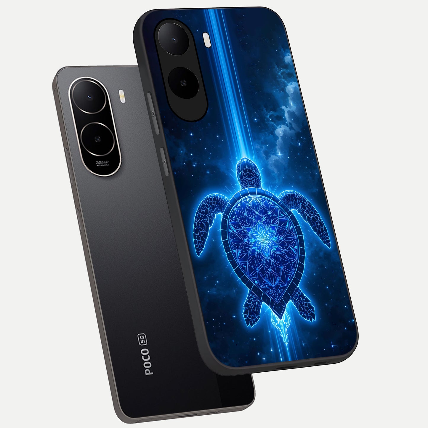 Blue Galaxy Turtle phone case For Poco C85x showing premium glass back cover with detailed artwork