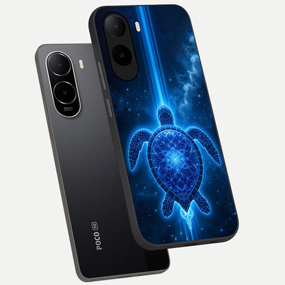  Blue Galaxy Turtle phone case For Poco C85x showing premium glass back cover with detailed artwork