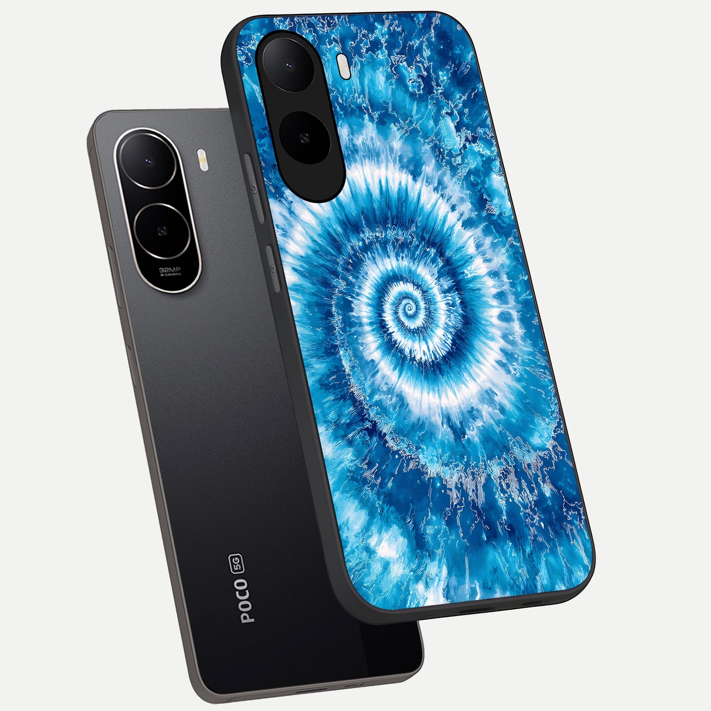  Blue Galaxy Wave phone case For Poco C85x showing premium glass back cover with detailed artwork