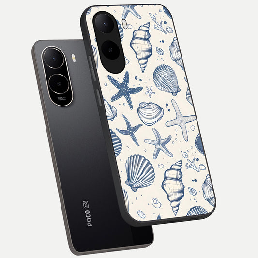  Blue Ocean Outline phone case For Poco C85x showing premium glass back cover with detailed artwork