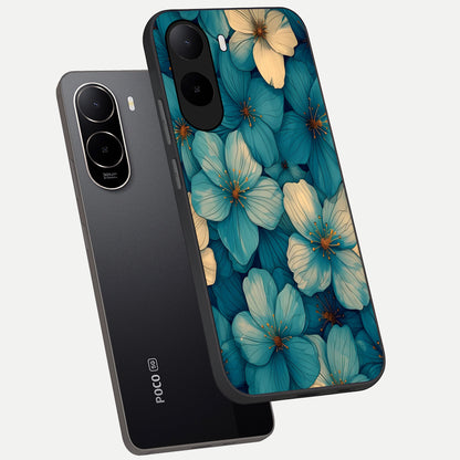  Blue Shade Floral phone case For Poco C85x showing premium glass back cover with detailed artwork