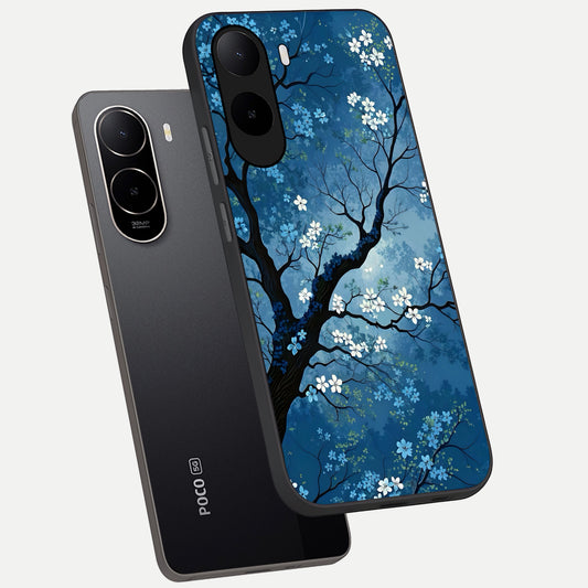  Blue Tree Serenity phone case For Poco C85x showing premium glass back cover with detailed artwork